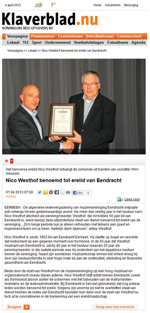130404 Klaverblad Nico Westhof benoemd tot erelid van Eendracht.jpg
